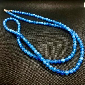 Genuine Blue Faceted‎ Quartz Gemstone Round Beads Necklaces W/ 925 Silver Clasp